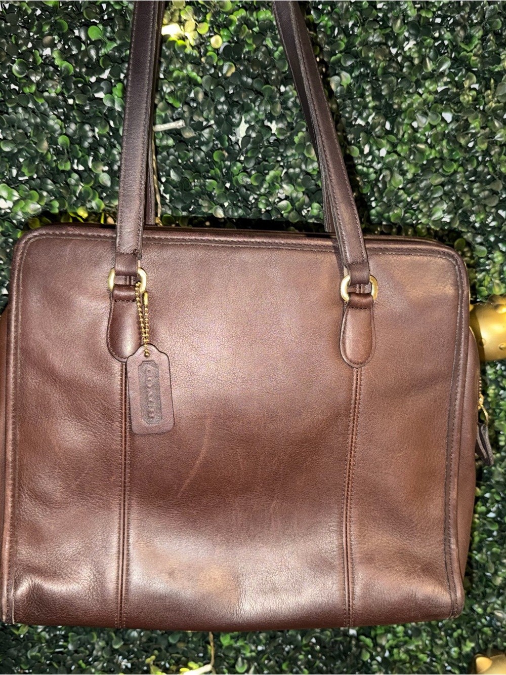 Coach Brown Leather Shoulder Tote with Gold Hardware